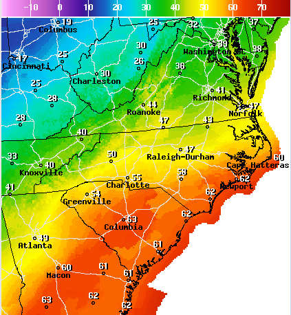 Southeast Friday Lows