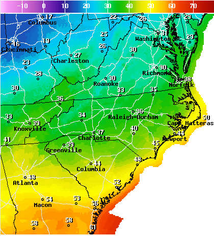 Southeast Saturday Lows