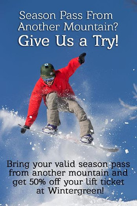 50% off lift tickets at Wintergreen with pass from another mountain
