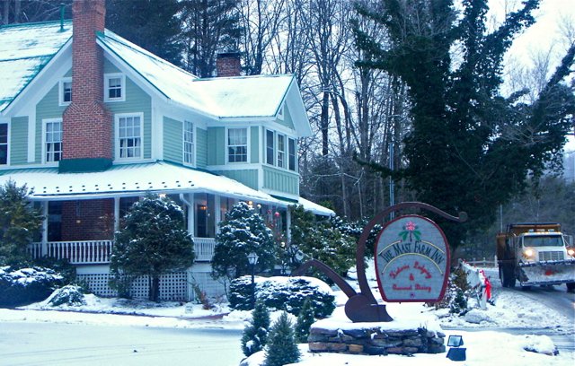 The snowy Mast Farm is a welcome sight for skiers in Valle Crucis. This pristine B&B is second-to-none in ski country. Photo by Randy Johnson