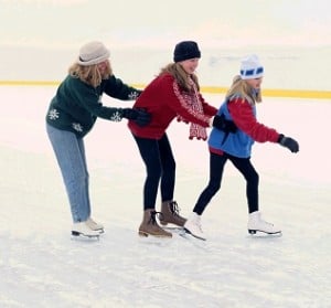 Activities include skating just outside the main lodge building.