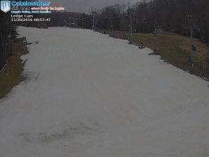 The Cataloochee base cam still shows plenty of snow on the ground.