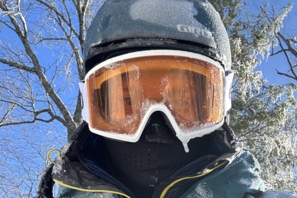 SkiSoutheast Discord user JohnBooswald checked in from Sugar Mountain during its opening day. Frozen man in blue jacket and goggles.