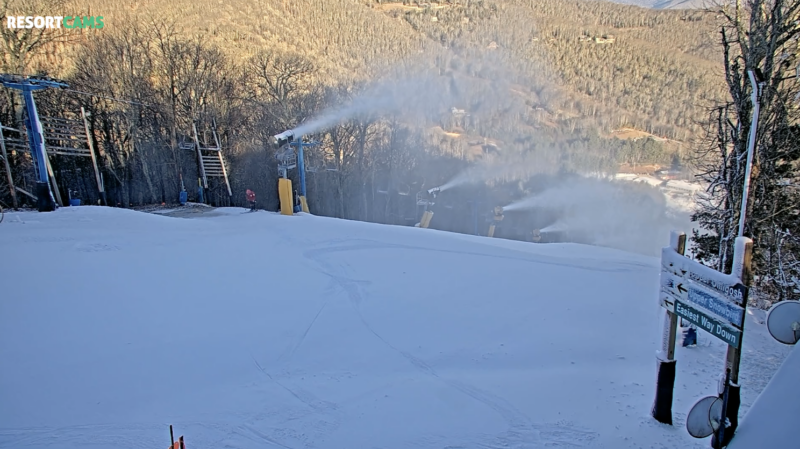 The view from atop snow-covered Cataloochee on its 2023-24 opening day.